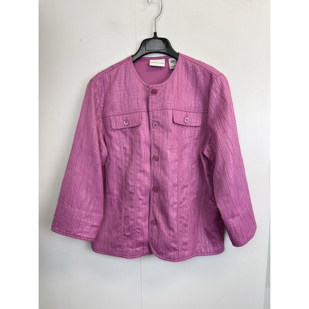 Alfred Dunner Jacket Womens Size 12 Pink Long Sleeve Blazer Croc Pattern Crinkle